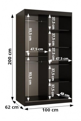 Šatní skříň Poleno 2 100 cm - černý mat