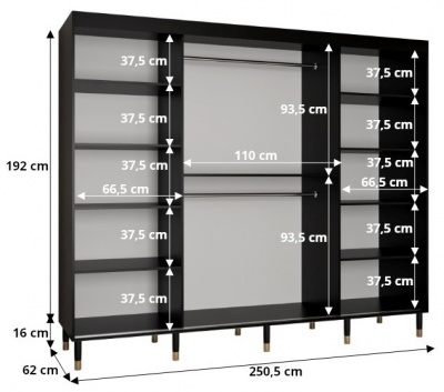 Šatní skříň Opsila Marmur černá - 250 cm