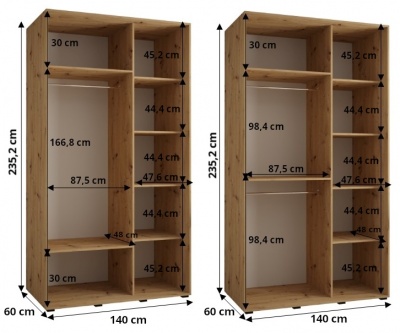 Šatní skříň Olinka 2 140 (hloubka 60 cm) - Artisan + Artisan + zrcadlo