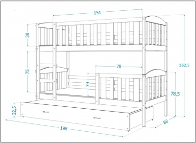 Patrová postel pro 3 děti Kubus 3 190x80