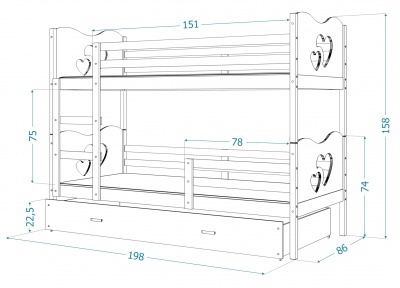 Patrová postel pro 3 děti Max 3 190x80