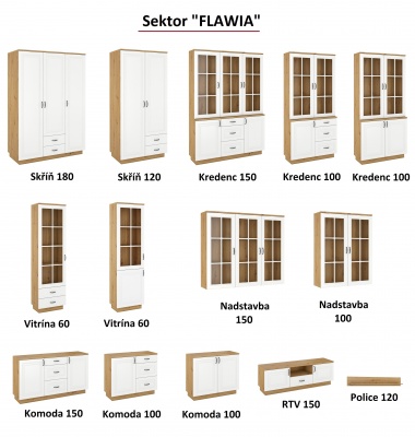 Kredenc Flawia 100 WHAR - komoda 2D + nadstavba 2D - dub Artisan + MDF bílý mat