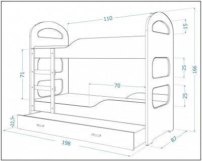 Patrová postel pro 3 děti Dominik 3N 190x80