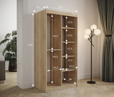 Šatní skříň Vapi 2 - 100 cm - čalouněné panely