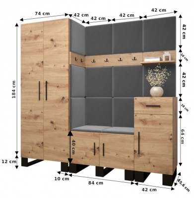 Předsíňová stěna Tina dub Artisan + Manila 02 - Sestava 1