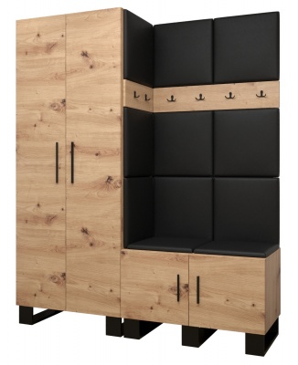 Předsíňová stěna Tina dub Artisan + černá EKO kůže - Sestava 2