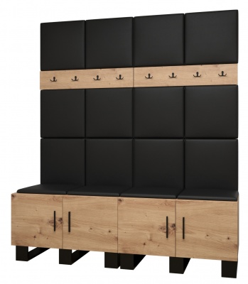 Předsíňová stěna Tina dub Artisan + černá EKO kůže - Sestava 3