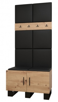 Předsíňová stěna Tina dub Artisan + černá EKO kůže - Sestava 4