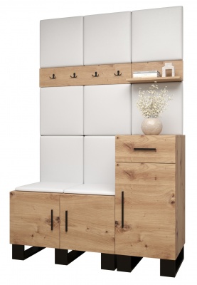 Předsíňová stěna Tina dub Artisan + bílá EKO kůže - Sestava 5