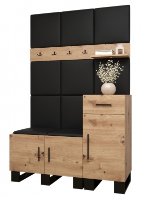 Předsíňová stěna Tina dub Artisan + černá EKO kůže - Sestava 5