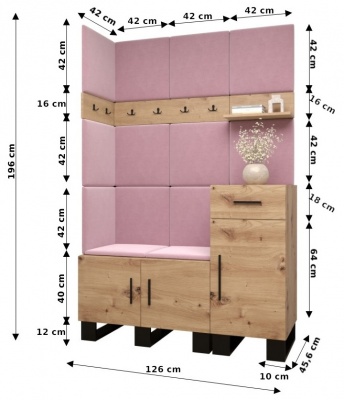 Předsíňová stěna Tina dub Artisan + Manila 18 - Sestava 10