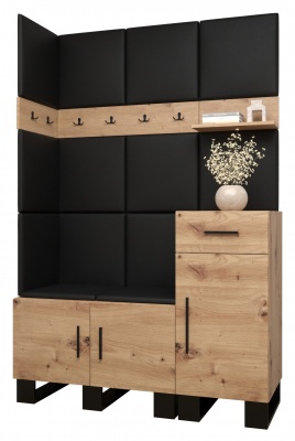 Předsíňová stěna Tina dub Artisan + černá EKO kůže - Sestava 10