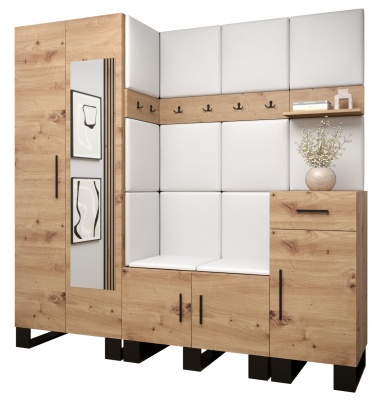 Předsíňová stěna Tina dub Artisan + bílá EKO kůže - Sestava 13