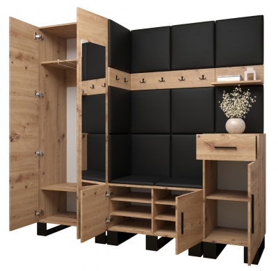 Předsíňová stěna Tina dub Artisan + bílá EKO kůže - Sestava 13