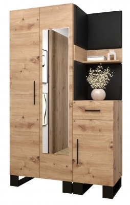 Předsíňová stěna Tina dub Artisan + černá EKO kůže - Sestava 16