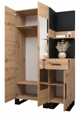 Předsíňová stěna Tina dub Artisan + černá EKO kůže - Sestava 16