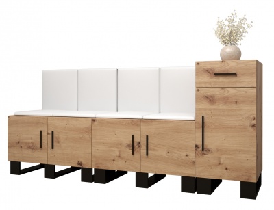 Předsíňová stěna Tina dub Artisan + bílá EKO kůže - Sestava 17