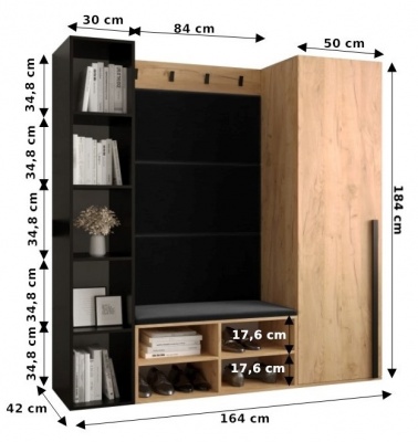 Předsíňová stěna Kari bílý mat + bílá EKO kůže - Sestava 3