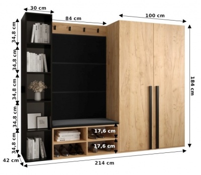Předsíňová stěna Kari bílý mat + černá EKO kůže - Sestava 4