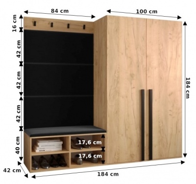 Předsíňová stěna Kari bílý mat + černá EKO kůže - Sestava 5