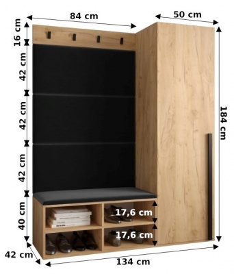 Předsíňová stěna Kari bílý mat + černá EKO kůže - Sestava 6