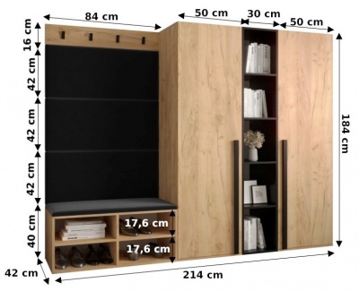 Předsíňová stěna Kari bílý mat + černá EKO kůže - Sestava 8