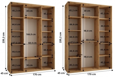 Šatní skříň Olinka 170 (hloubka 45 cm) - bílá + bílá