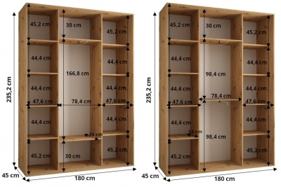Šatní skříň Olinka 2 180 (hloubka 45 cm) - černá + bílá + zrcadlo