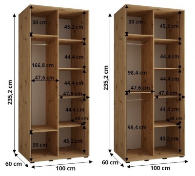 Šatní skříň Olinka 100 (hloubka 60 cm) - bílá + bílá