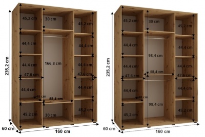 Šatní skříň Olinka 160 (hloubka 60 cm) - bílá + bílá