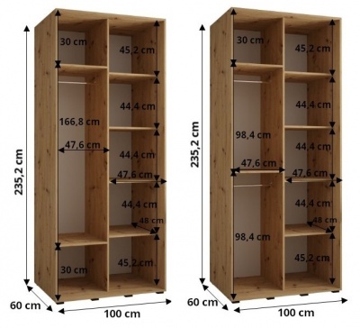 Šatní skříň Olinka 2 100 (hloubka 60 cm) - Artisan + černá + zrcadlo