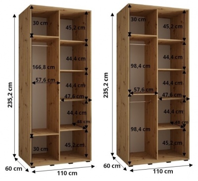 Šatní skříň Olinka 2 110 (hloubka 60 cm) - Artisan + Artisan + zrcadlo