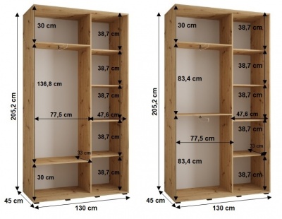 Šatní skříň Sofinka 130 (hloubka 45 cm) - bílá + bílá