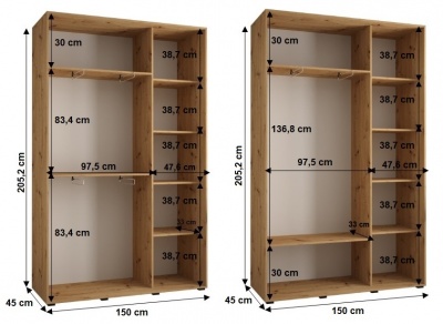 Šatní skříň Sofinka 150 (hloubka 45 cm) - černá + bílá