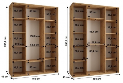 Šatní skříň Sofinka 160 (hloubka 45 cm) - černá + černá