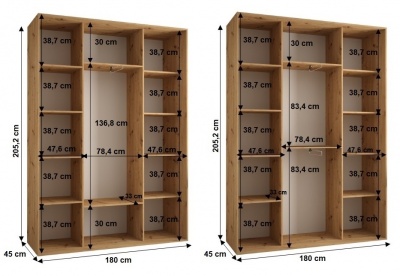 Šatní skříň Sofinka 2 180 (hloubka 45 cm) - bílá + černá + zrcadlo