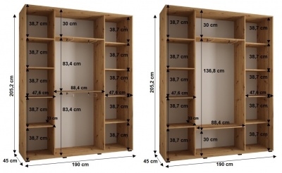 Šatní skříň Sofinka 2 190 (hloubka 45 cm) - černá + černá + zrcadlo