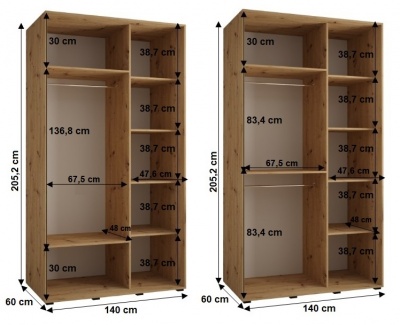 Šatní skříň Sofinka 140 (hloubka 60 cm) - bílá + bílá
