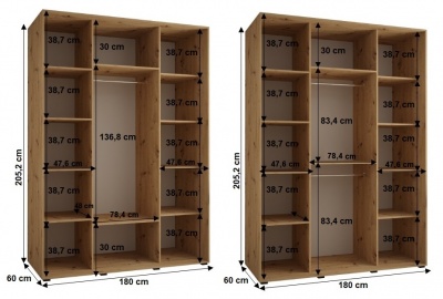 Šatní skříň Sofinka 180 (hloubka 60 cm) - bílá + černá