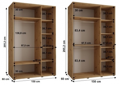 Šatní skříň Sofinka 2 150 (hloubka 60 cm) - bílá + bílá + zrcadlo