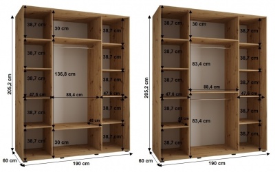 Šatní skříň Sofinka 2 190 (hloubka 60 cm) - bílá + Artisan + zrcadlo
