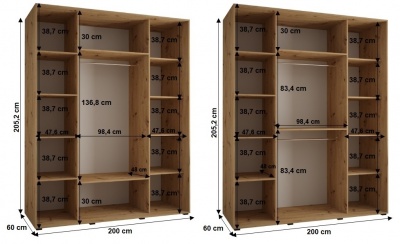 Šatní skříň Sofinka 2 200 (hloubka 60 cm) - Artisan + bílá + zrcadlo