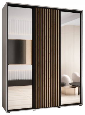 Šatní skříň Sofinka 2 200 (hloubka 60 cm) - bílá + černá + zrcadlo
