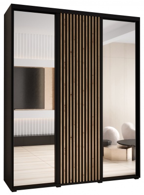 Šatní skříň Sofinka 2 200 (hloubka 60 cm) - černá + černá + zrcadlo