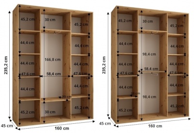 Šatní skříň Drahuška 1 160  (hloubka 45 cm) - Kašmír + zlatá