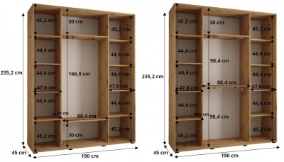 Šatní skříň Drahuška 2 190  (hloubka 45 cm) - Kašmír + stříbrná