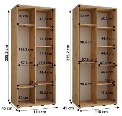 Šatní skříň Drahuška 3 110  (hloubka 45 cm) - Kašmír + stříbrná