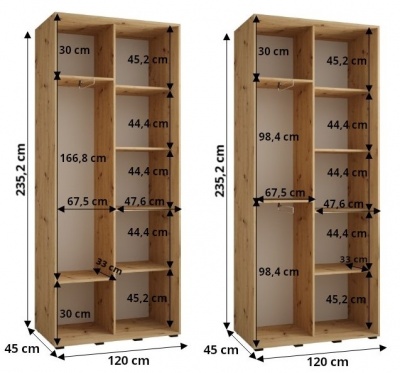 Šatní skříň Drahuška 3 120  (hloubka 45 cm) - Kašmír + stříbrná