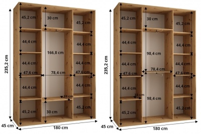 Šatní skříň Drahuška 5 180  (hloubka 45 cm) - Kašmír + stříbrná