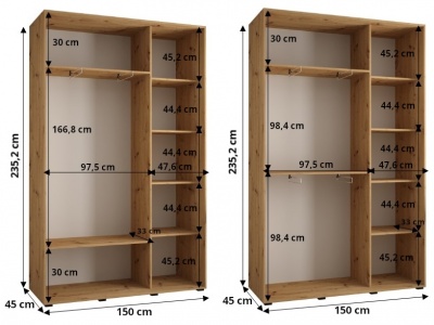 Šatní skříň Drahuška 6 150  (hloubka 45 cm) - Kašmír + zlatá
